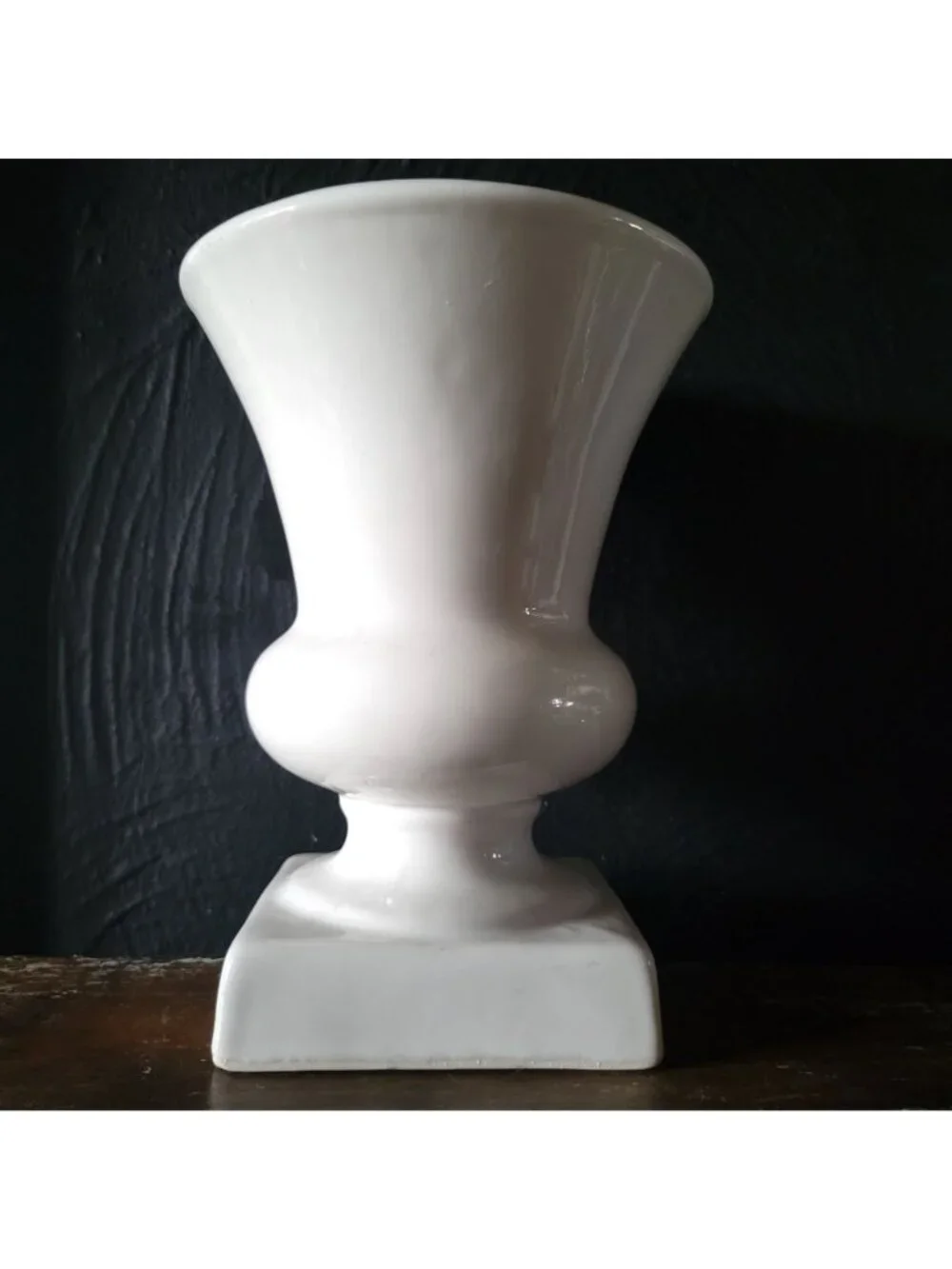 Vintage White Ceramic Pedestal Vase With Classic Urn Shape #316